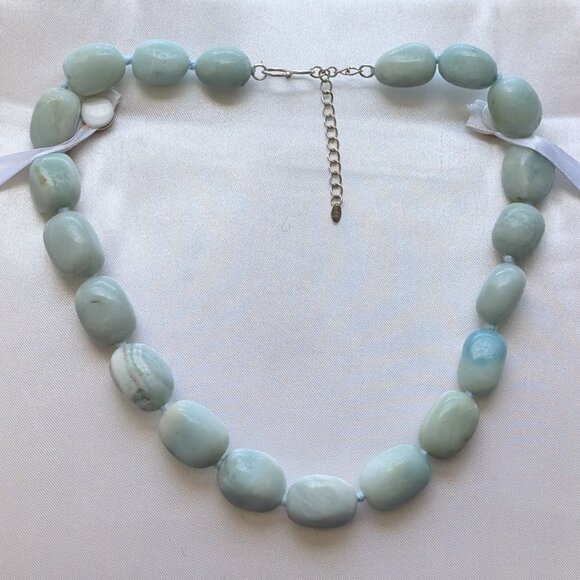 Designer Blue Green Larimar Bead Beaded Necklace Sterling Clasp 17"-19" Length - Picture 9 of 11